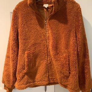 J Crew Womens Teddy Sherpa Jacket Brown Cognac Full Zip Medium